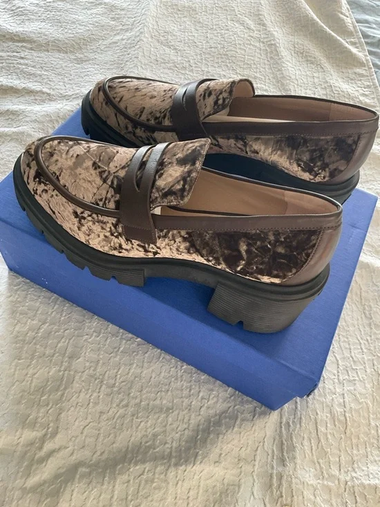 Stuart Weitzman Brown Crushed Velvet Soho  Loafers-Truffle - Picture 4 of 16